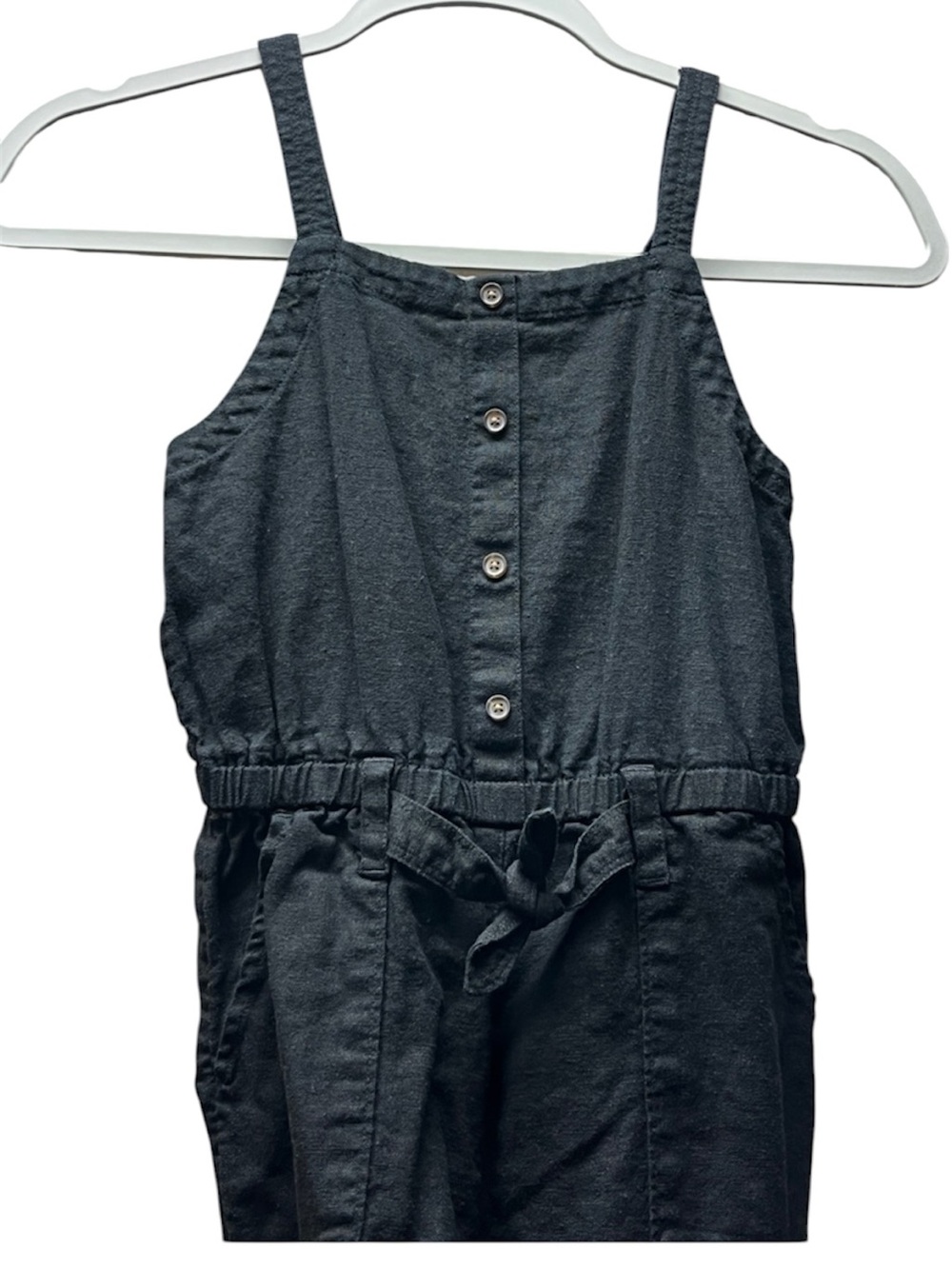Old Navy Girls Black Adjustable Strap Linen-Blend Romper faux tie Waist size 8 M